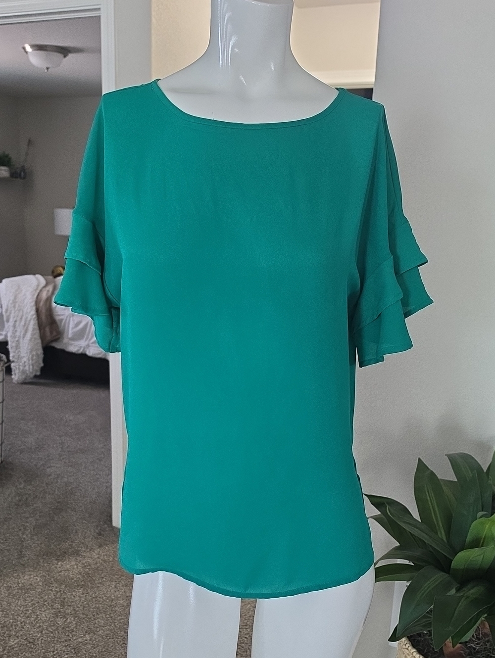 Maurices Teal Ruffle Sleeve Blouse